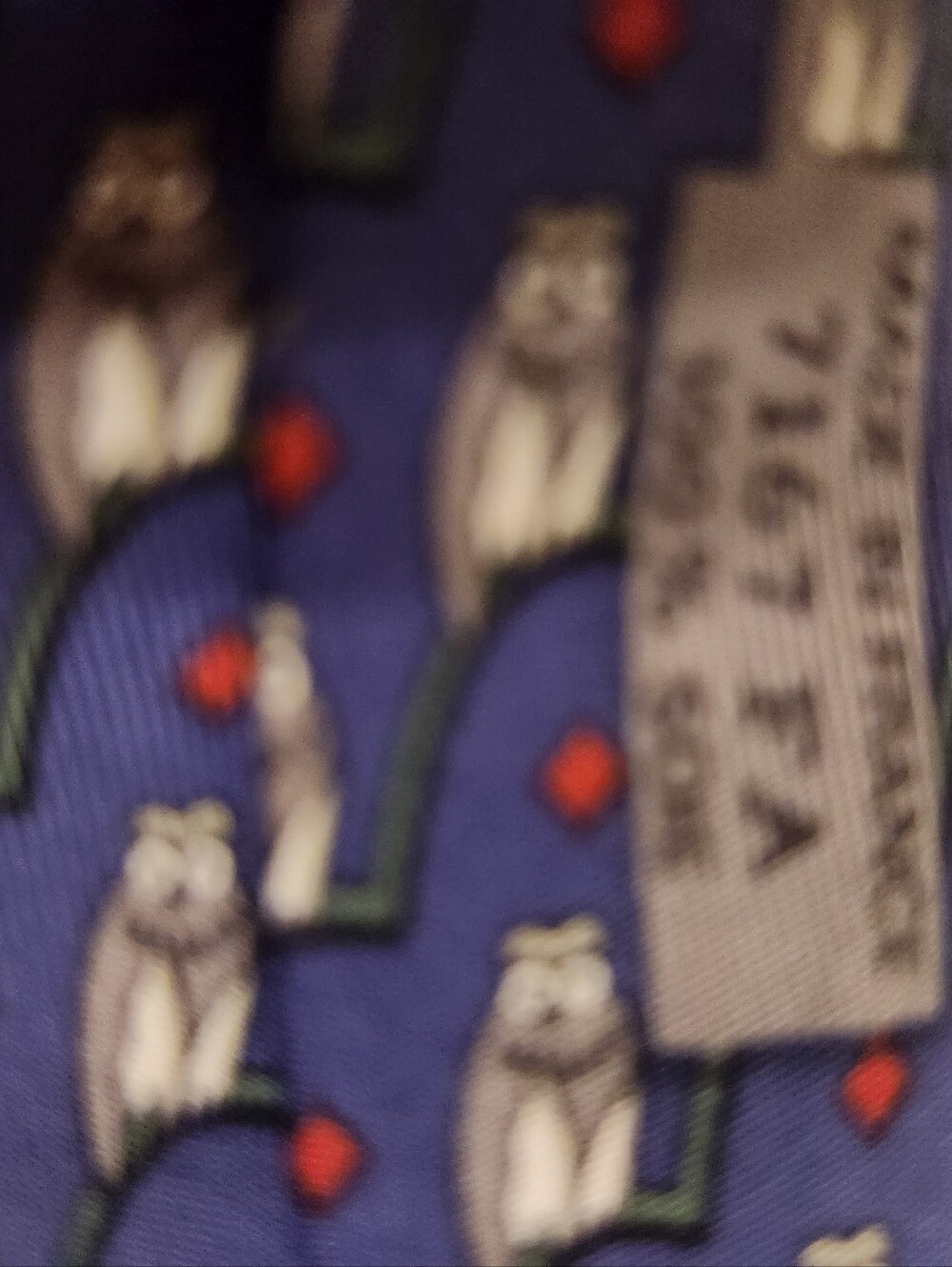 HERMES Vintage Purple Owl Pattern Themed Silk Tie - Picture 2 of 6